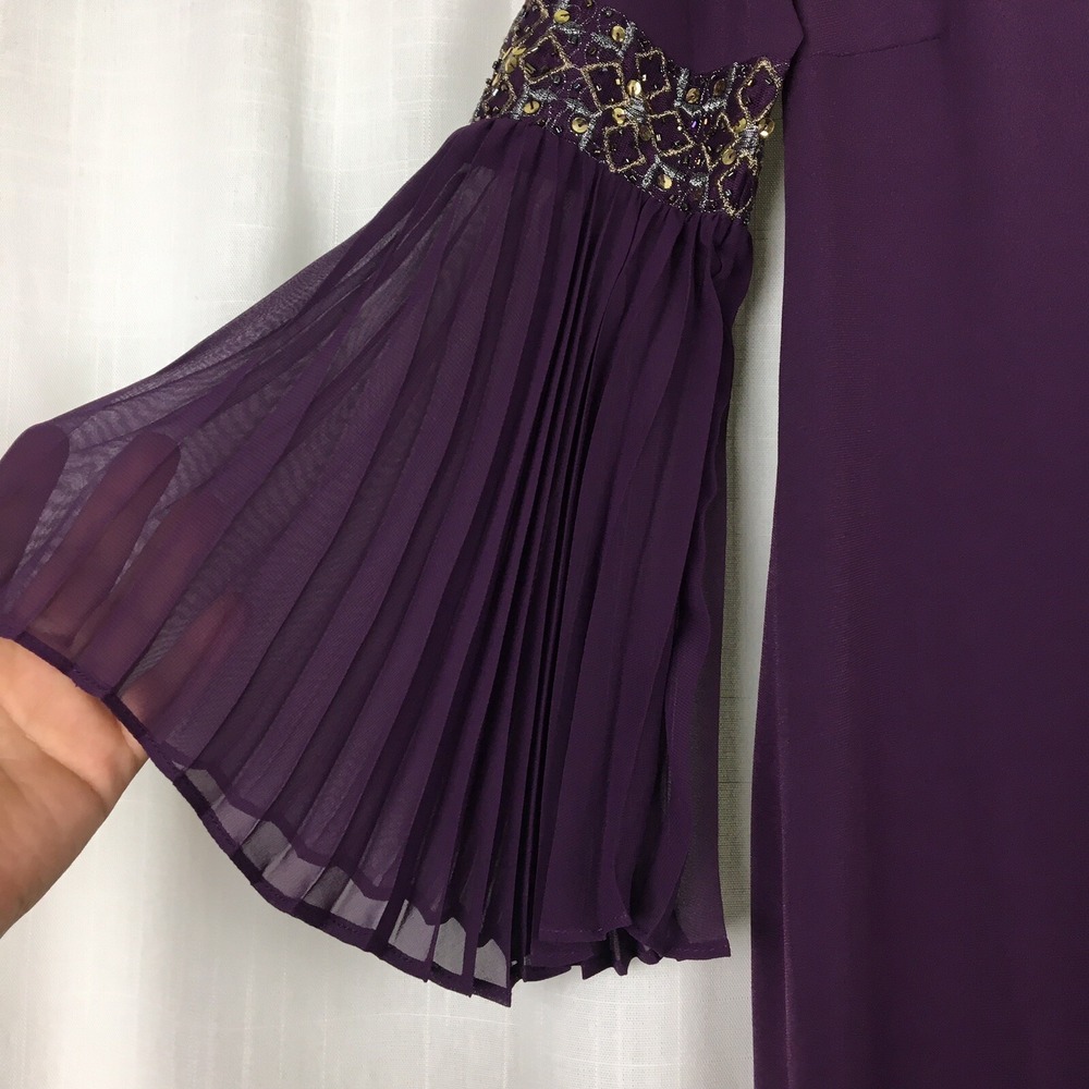 NEW JMS Beaded Midi Dress Womens‎ Medium Purple Pleated Bell Sleeves Sparkle NWT - Picture 5 of 8